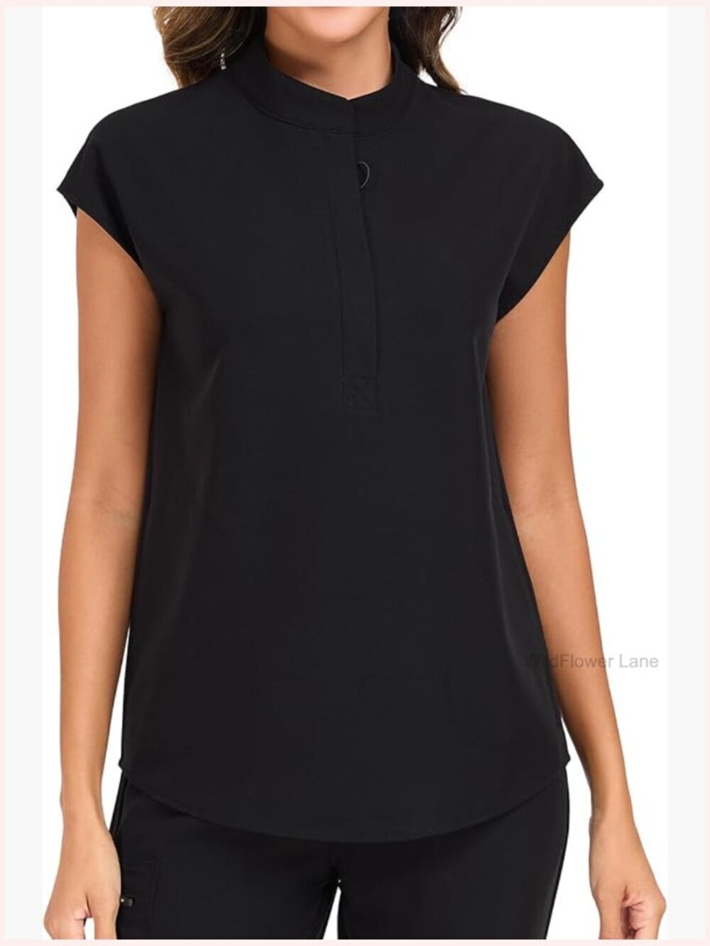 Women's Scrub Top 4 Way Stretch Zipper Up Short Sleeve Work Blouse